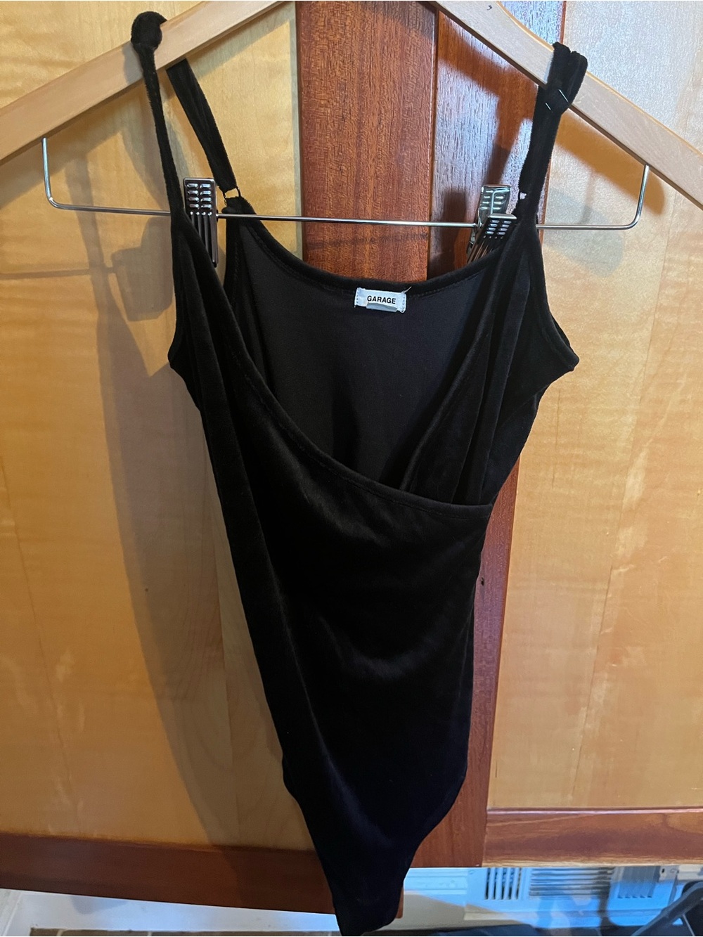 Garage Black Velvet Scoop-Neck Bodysuit